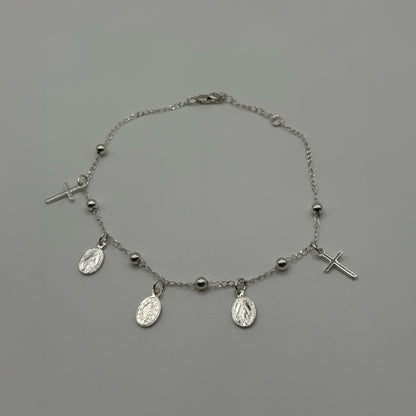 Tobillera con Dijes de Cruz y Medalla Milagrosa