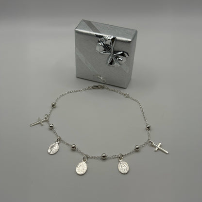Tobillera con Dijes de Cruz y Medalla Milagrosa